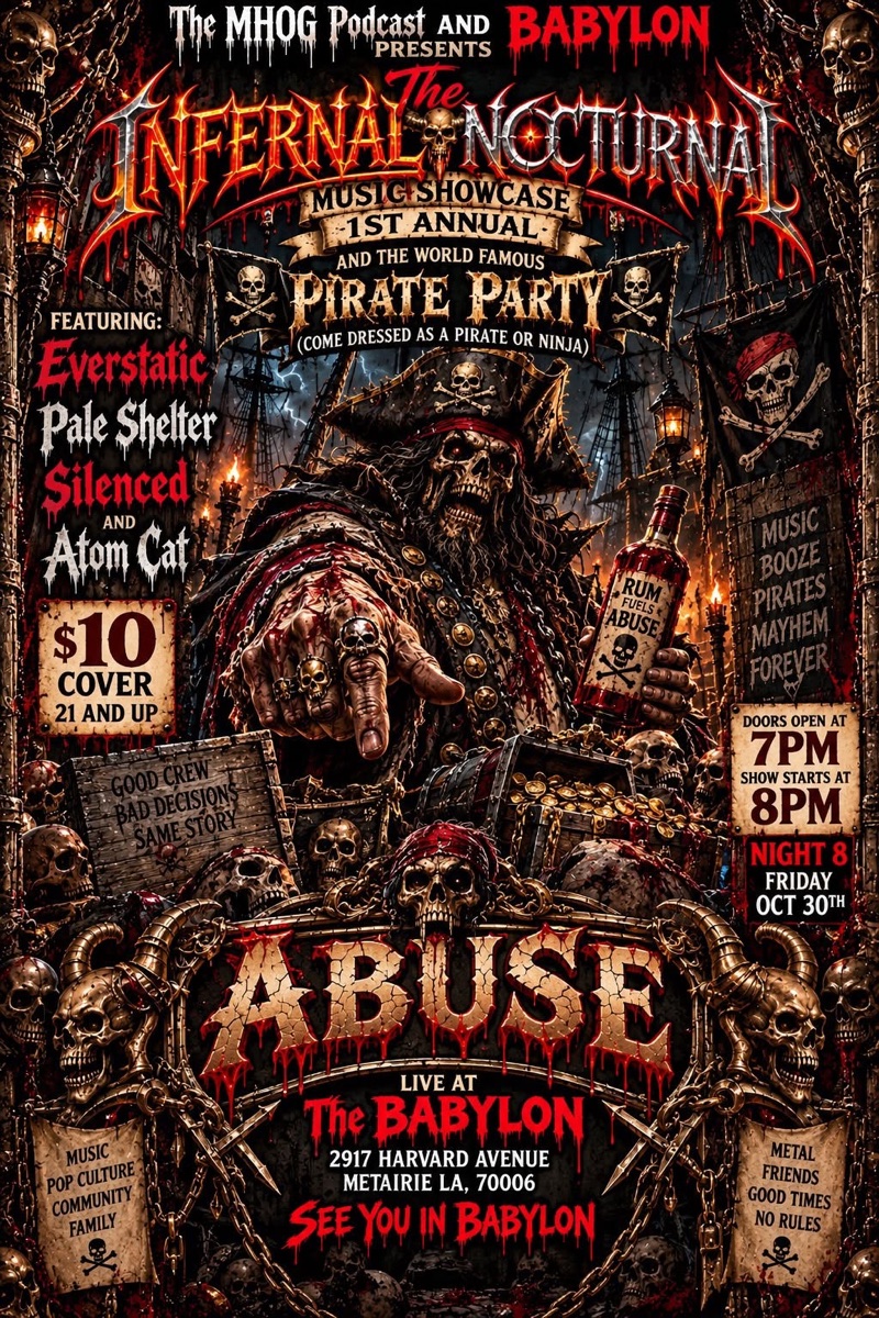The Infernal Nocturnal / Pirate Party, Night 9: Pale Shelter, Everstatic, Sentenced & Atom Cat flyer